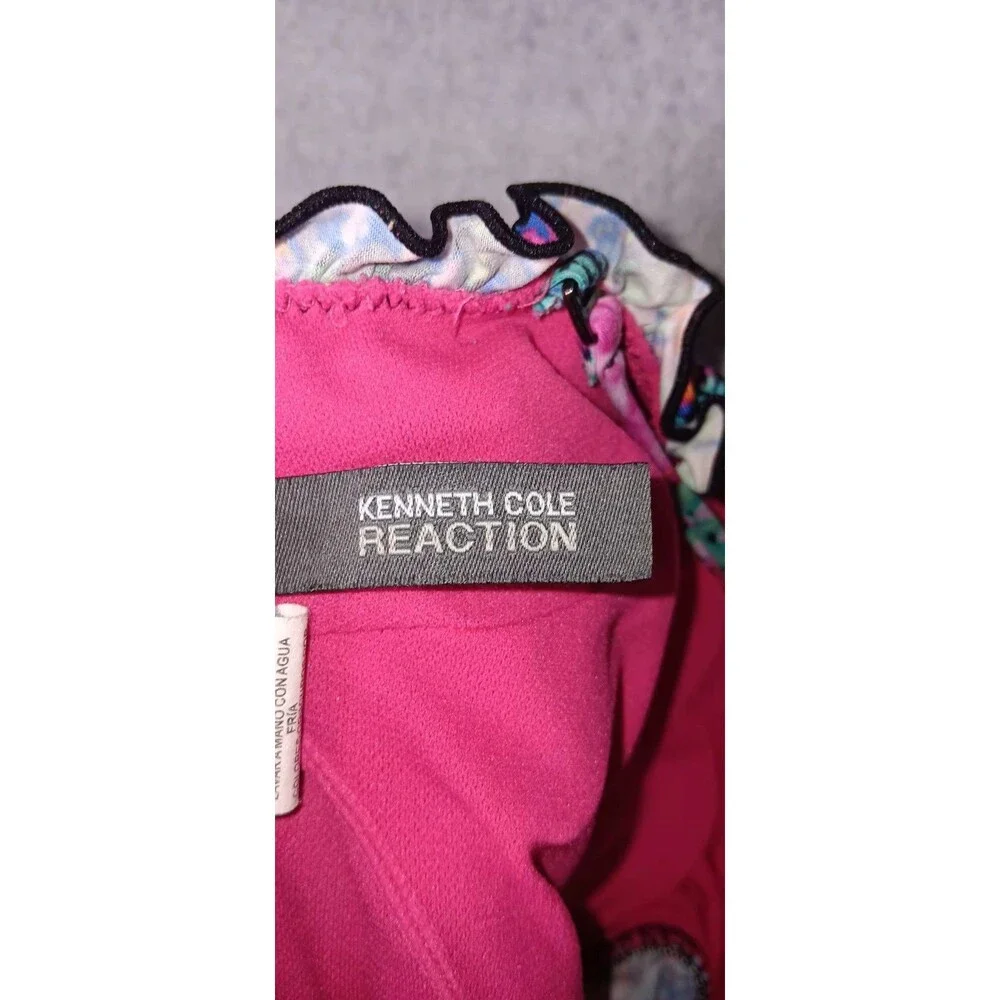 Kenneth Cole Reaction Bandeau Tankini Top L Watercolor Halter Smocked Swimsuit